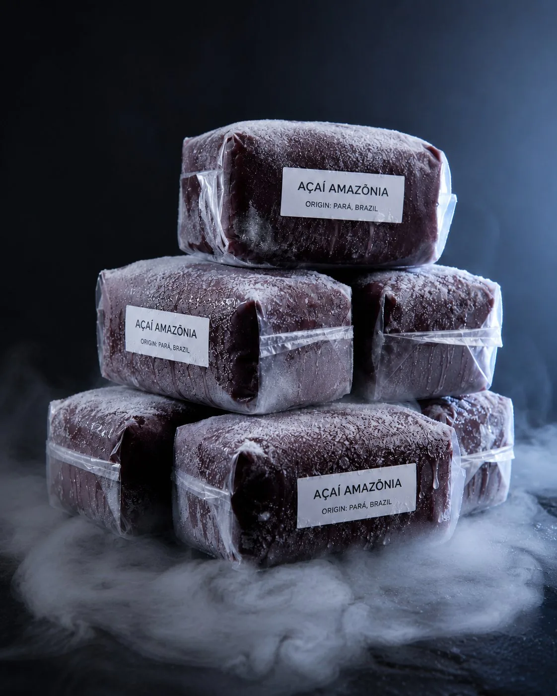 Tiefkühl-gelagerte Açaí-Blöcke bei −18 °C